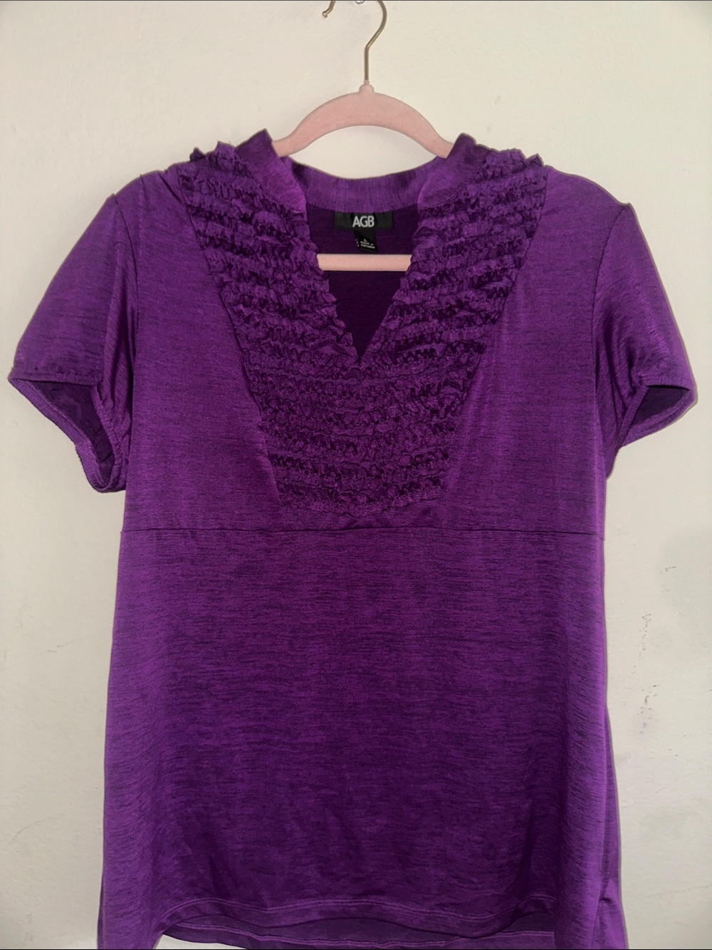 AGB Deep Purple Ruffle V-Neck Short Sleeve Top